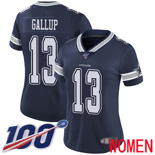 Women Dallas Cowboys Limited Navy Blue Michael Gallup Home #13 100th Season Vapor Untouchable NFL Jersey